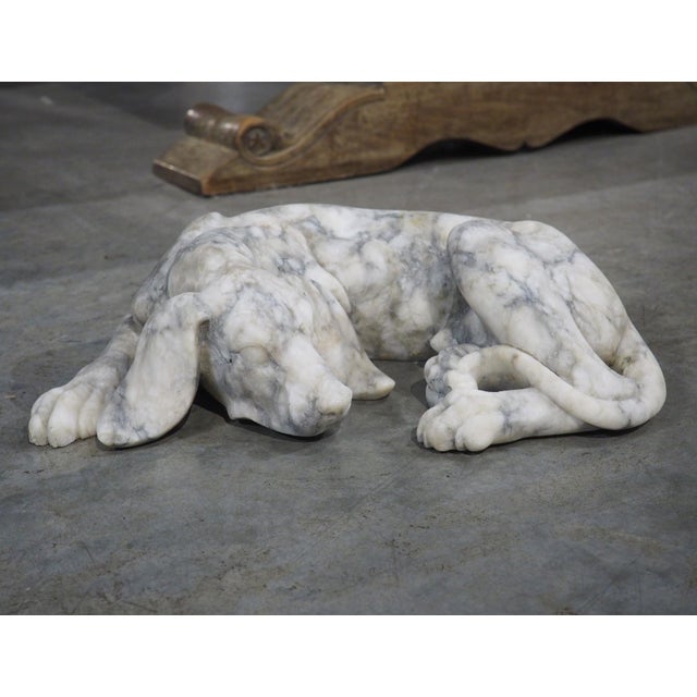 Mid 20th Century Italian Volterra Alabaster Sleeping Hound Sculpture – Bardiglio Grey, 20th C. For Sale - Image 5 of 14