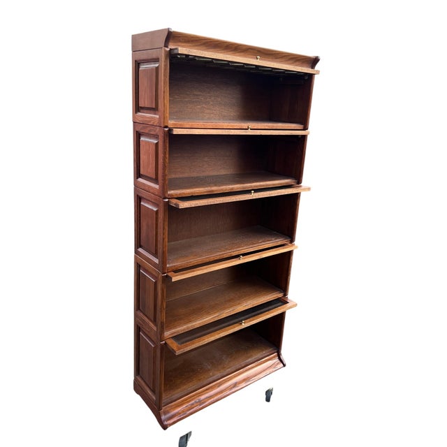 Late 20th Century Oak Barrister Leaded Top 5 Stack Bookcase For Sale - Image 15 of 17