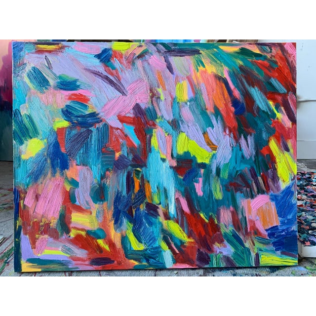 Blue "She Lit a Fire" Contemporary Abstract Expressionist Oil Painting by Monica Shulman For Sale - Image 8 of 8