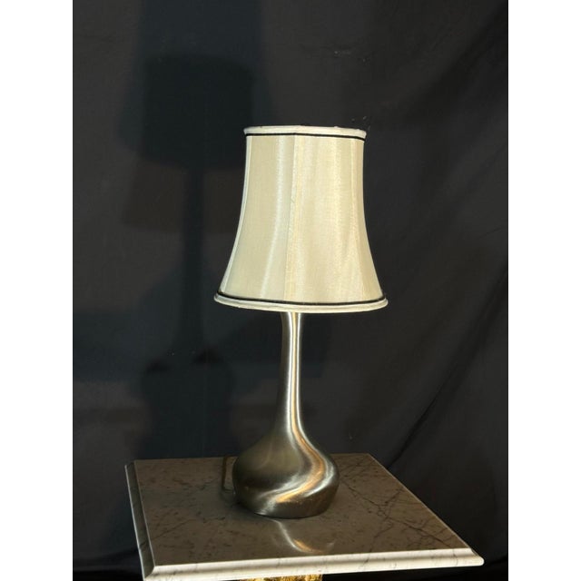 Contemporary 2000s Modern Silver Table Lamp With Cream Shade For Sale - Image 3 of 5