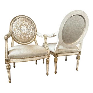 Early 20th Century Pair of Louis XVI-Style Creme-Peinte Fauteuils For Sale