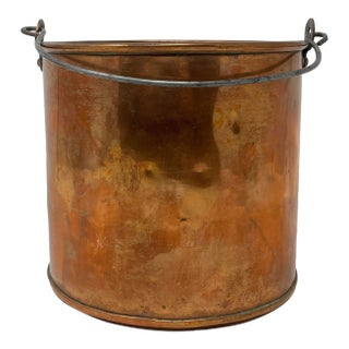 Antique Copper Bucket With Bale Handle, Fireplace Accessory, Rustic Planter For Sale