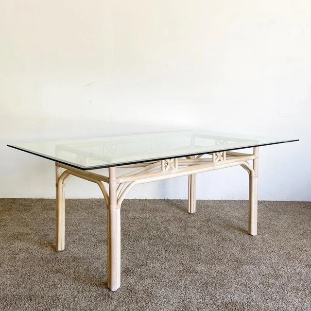 Beige Boho Chic Bamboo Rattan Rectangular Dining Table, Base Only For Sale - Image 8 of 8