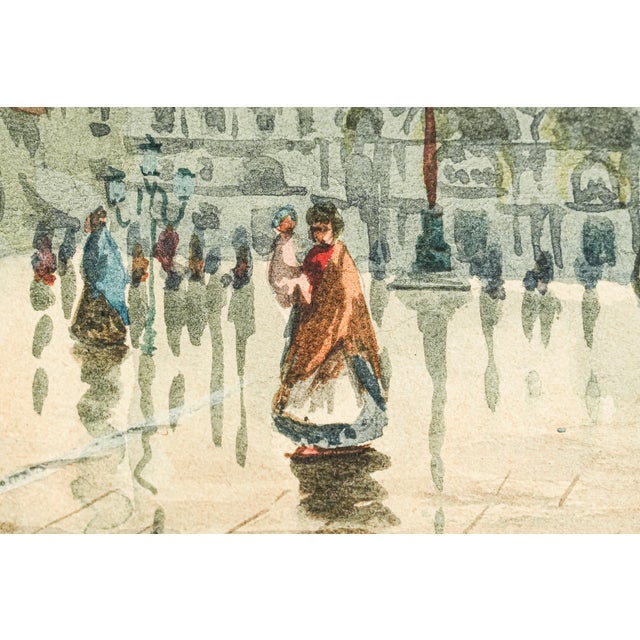 Lovely Venetian Scene Watercolor Antique Painting St. Marks Basilica Square Venice Italy Ornate Frame Art European Grand Tour Wall Decor For Sale - Image 4 of 13