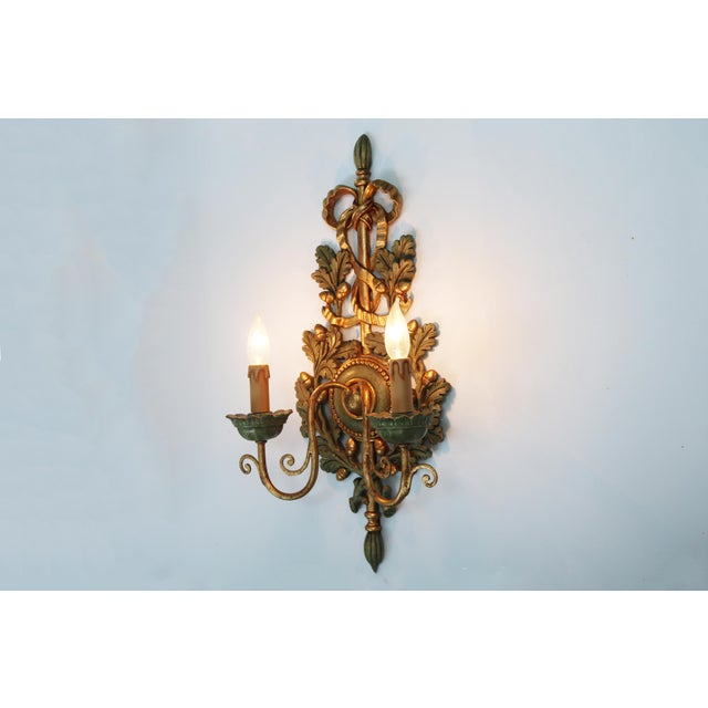 1970s Carved Florentine Wall Lamps with Oak Leaves and Acorns, 1970, Set of 2 For Sale - Image 5 of 12