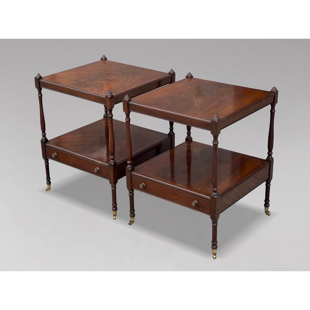 A good quality pair of Georgian Regency style figured mahogany whatnot tables, circa 1910, in excellent original condition...