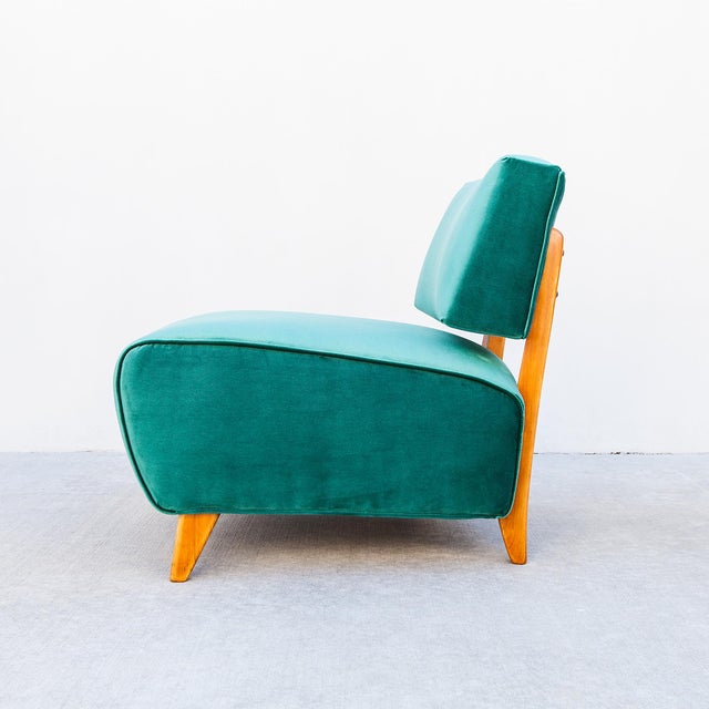 Restored 1930s French Art Deco Velvet & Elm Slipper Chairs After Paul Laszlo For Sale - Image 11 of 18