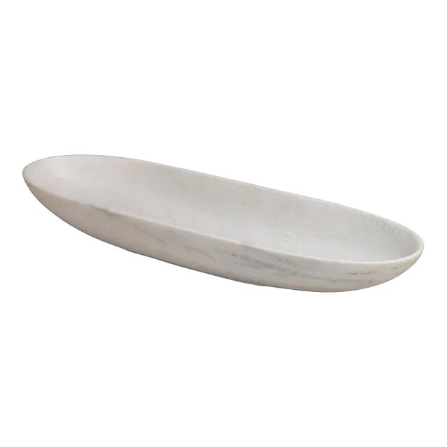 Jamie Young Long Oval Marble Bowl in White For Sale