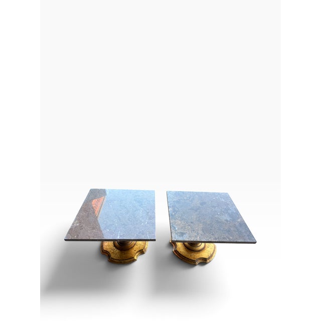 1990s Pair of Neoclassical Giltwood Marble-Top Pedestal Plant Stands For Sale - Image 5 of 14