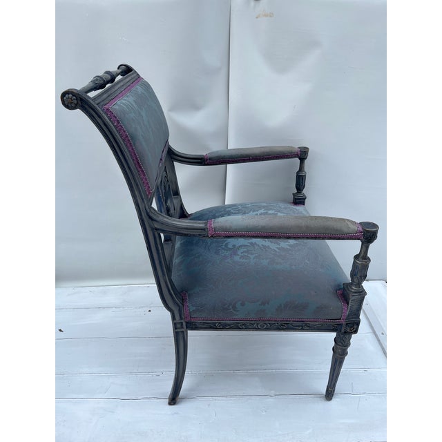 Hollywood Regency Vintage French Carved Wood Upholstered Armchair For Sale - Image 3 of 10