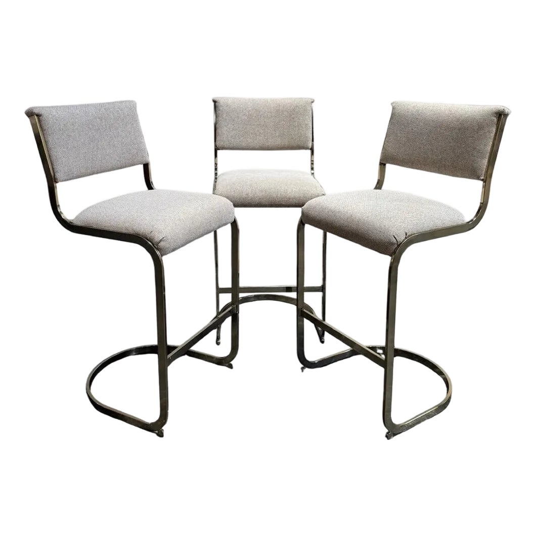 Set of Three Milo Baughman Style Modernist Brass Bar Stools by Cal ...