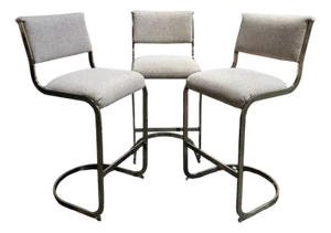 Set of Three Milo Baughman Style Modernist Brass Bar Stools by Cal-Style Circa 1970