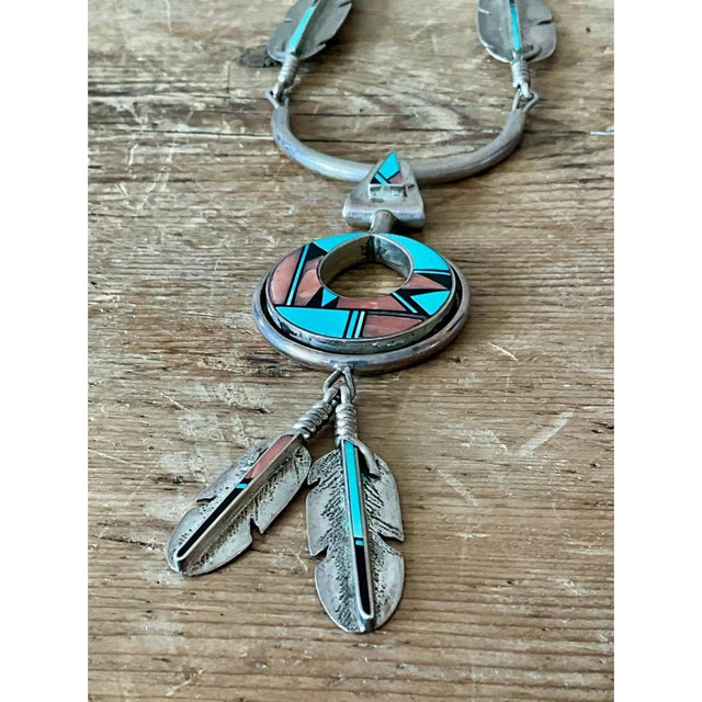 Metal Vintage Turquoise Native American 925 Silver Pendant Necklace For Sale - Image 7 of 11