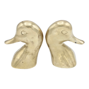 Vintage Mid Century Modern Brass Duck Head Bookends