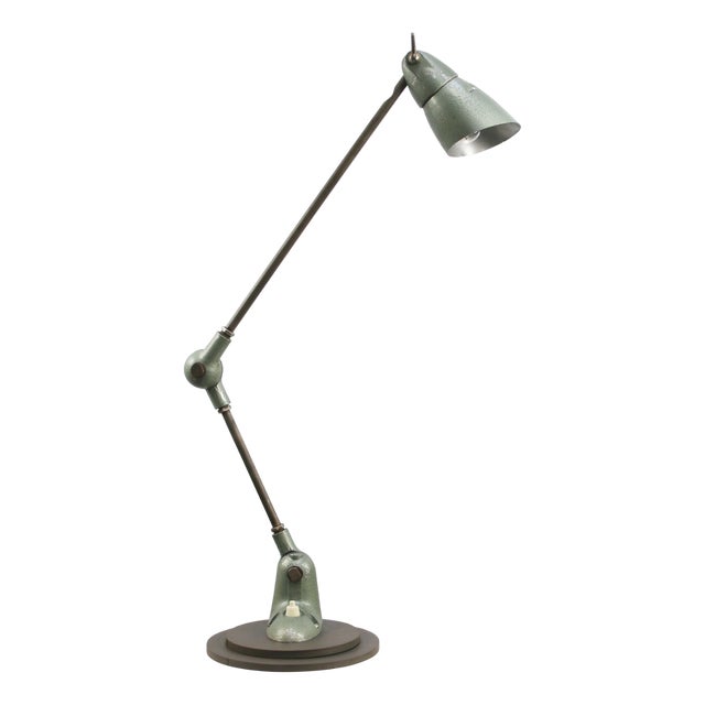 Vintage French Industrial Green Machinist Table Lamp from Lumina For Sale