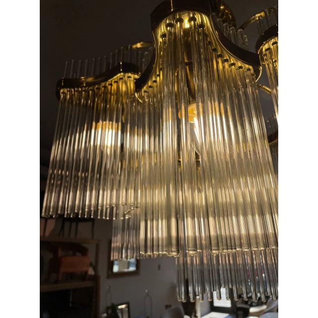Gaetano Sciolari 1970s Vintage Arched Italian Gaetano Sciolari Chandelier With Glass Rods and Brass For Sale - Image 4 of 11