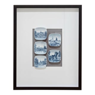Vintage Bing & Grondahl Danish Landmark Mini Wall Plates Framed Art by Kjeld Bonfils For Sale