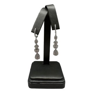 Diamond Multi Cluster Drop Earrings in 10kt White Gold - 1.2ctw Diamonds, New, A Pair For Sale