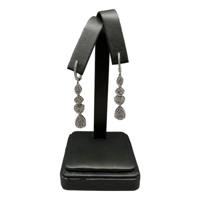 Diamond Multi Cluster Drop Earrings in 10kt White Gold - 1.2ctw Diamonds, New, A Pair For Sale