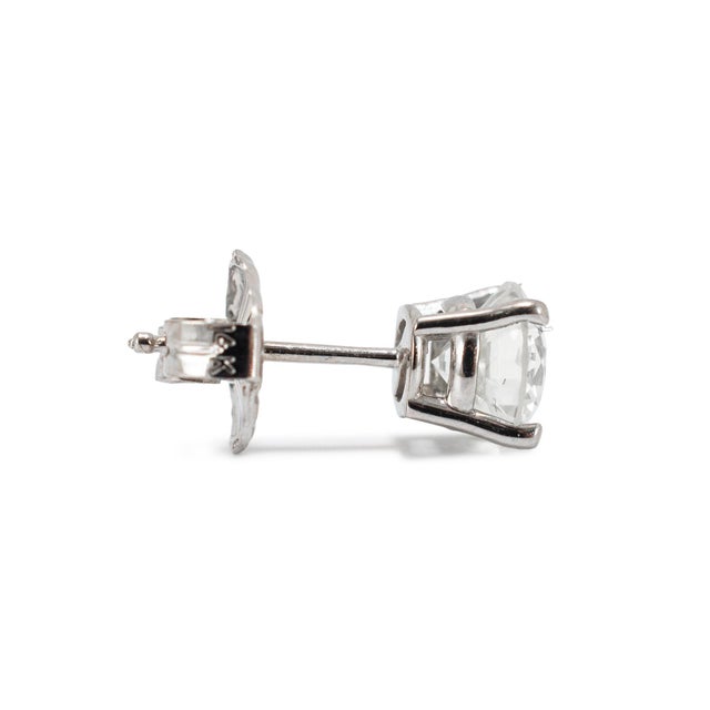 Early 21st Century Unisex 14k White Gold 4 Prong Push Back 1.60ct Round Diamond Stud Earrings, A Pair For Sale - Image 5 of 8