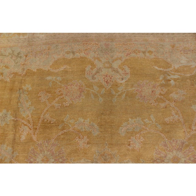 Gold Stunning Antique Fine Burlu Oushak Rug in Gold and Neutral Tones For Sale - Image 8 of 10