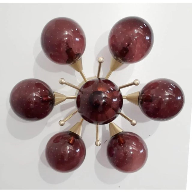 Italian Daisy Satin Brass Amethyst Bubbles Globe Flush Mount by Fabio Ltd For Sale - Image 3 of 4