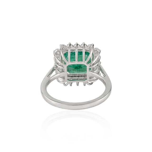 Metal 6.43 Ct Zambian Emerald Diamond Cocktail Ring Size 6 by VRJewels in 14k White Gold For Sale - Image 7 of 14