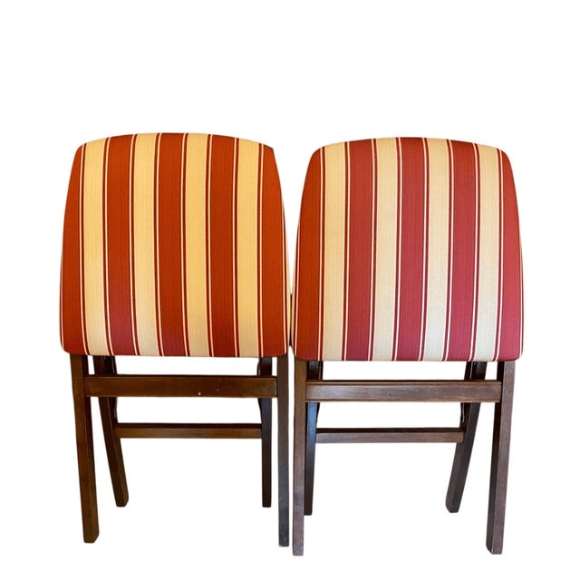Vintage Stakmore 33" Wood Traditional American Folding Fold Upholstered Chair Striped Fabric 33” tall 16” deep 16” wide...