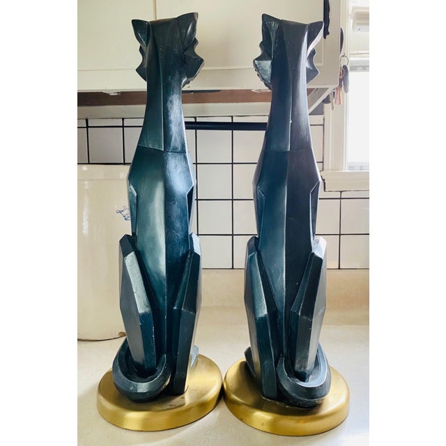 Pair of Mid Century Cubist Cats on Brass Base For Sale - Image 9 of 11