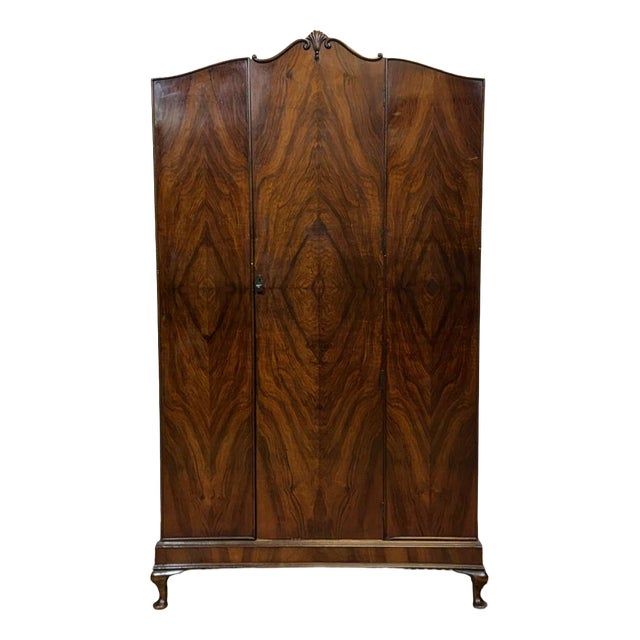 English Walnut Wardrobe, 1930s For Sale