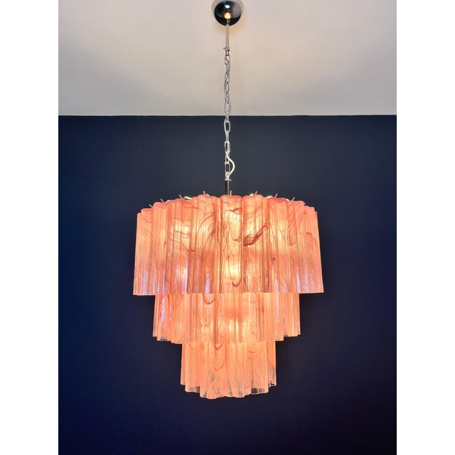 Large Three-Tier Murano 52 Chandelier in Pink Alabaster Glass Tubes, 1990 For Sale - Image 9 of 15