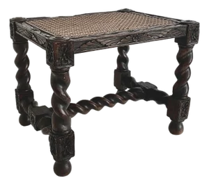 Early 20th C Jacobean Style Barley Twist Foot Stool W/ Cane Seat