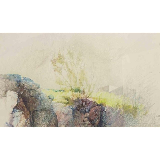Contemporary Pedro Cano, Stromboli, 1980s, Pastel and Watercolor Drawing For Sale - Image 3 of 4