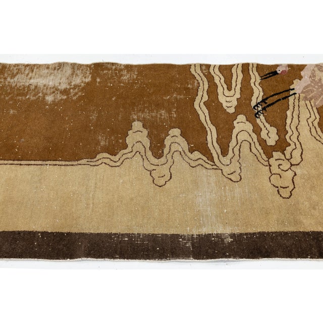 1920s Antique Art Deco Chinese Nichols Style Runner – Hand-Knotted Wool, Earth Tones & Crane Motif For Sale - Image 5 of 9