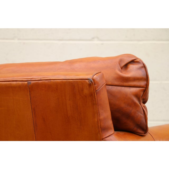 Vintage 1970s Honey Tan Leather Sofa | Tufted Feather Cushion Sofa, American Mid-Century Lounge Seating For Sale - Image 12 of 18