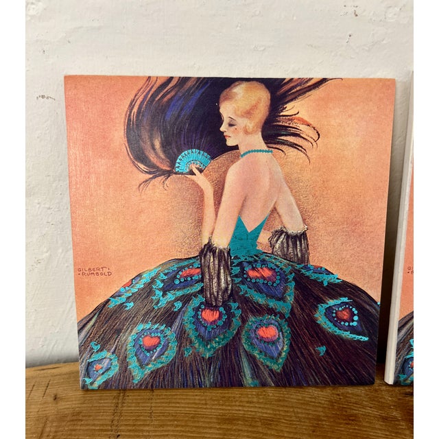 Art Deco Decorative Tiles with Madame Peacock by Gilbert Rumbold, 1980s, Set of 2 For Sale - Image 12 of 13