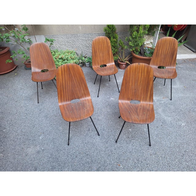 Medea Chairs with Straight Backrests by Vittorio Nobili for Medea, 1950s, Set of 5, in Very Good conditions. Designed 1950...