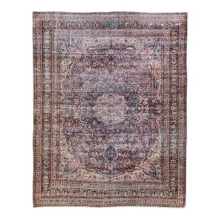 Vintage Distressed Medallion Red Wool Rug For Sale