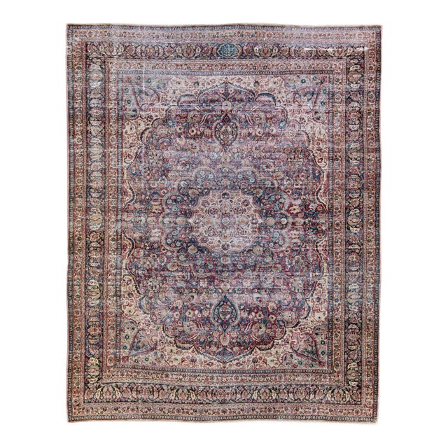 Vintage Distressed Medallion Red Wool Rug For Sale