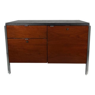Vintage Mid Century Modern Walnut and Electa Chrome Credenza Filing Cabinet by Stow Davis For Sale