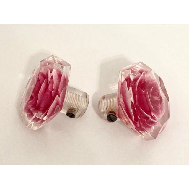 Boho Chic 1960s Rose Embedded Lucite Knobs - A Pair For Sale - Image 3 of 7