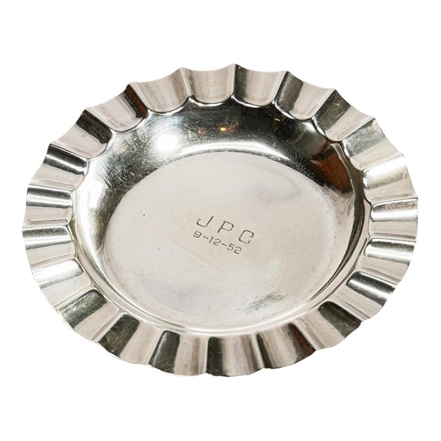Neat Vintage Mid Century Modern MCM Sterling Silver Ashtray Modernist Fluted Jewelry Dish Desk Catchall Home Decor For Sale