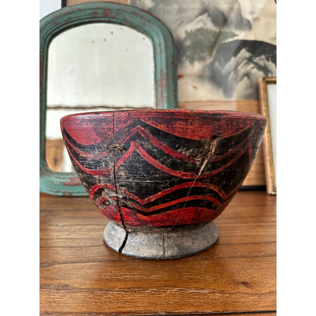 Antique Carved and Painted Prayer or Opium Bowl For Sale In Portland, ME - Image 6 of 7