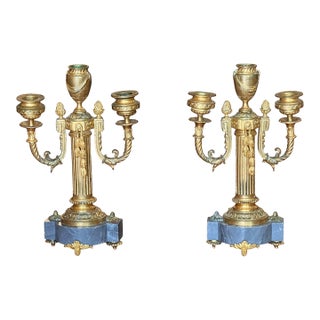 Pair of Mid 19th Century French Gilt Bronze and Marble Two Light Candelabra For Sale