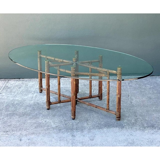 McGuire Rattan and Glass Oval Dining Table For Sale In West Palm - Image 6 of 12