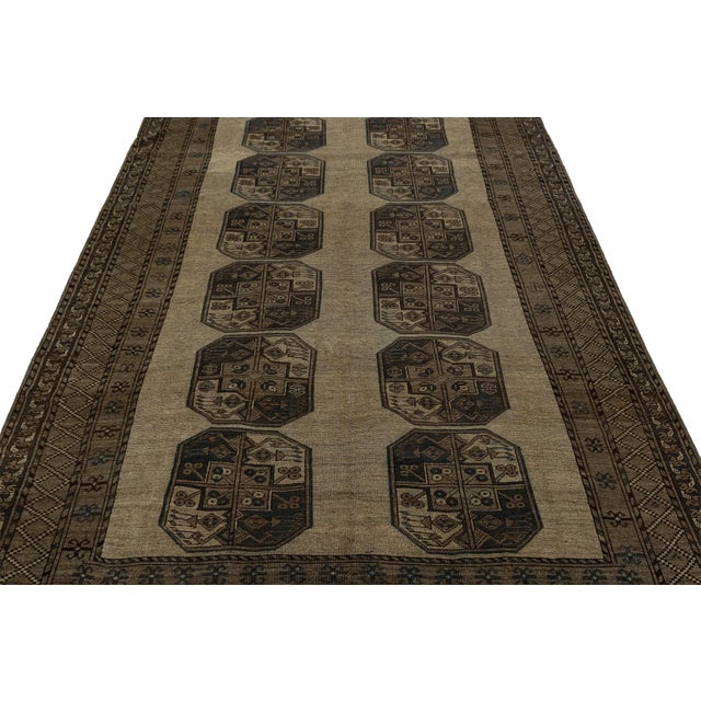 Antique Turkaman Wool Rug With Geometric Gull Medallions in Muted Taupe & Espresso For Sale - Image 9 of 9