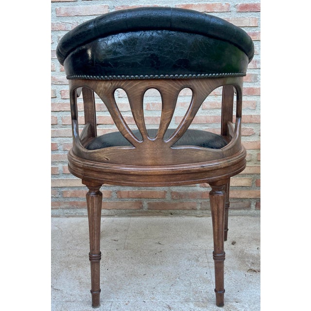 Dining Table with Armchairs in Leather and Walnut, 1950s, Set of 5 For Sale - Image 18 of 18