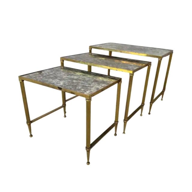Mid-Century Modern Mid Century Brass Nesting Tables in Maison Jansen Style For Sale - Image 3 of 11