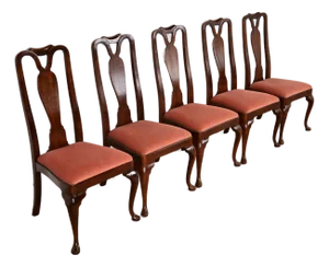 Henredon Queen Anne Solid Mahogany Dining Chairs, Set of Five