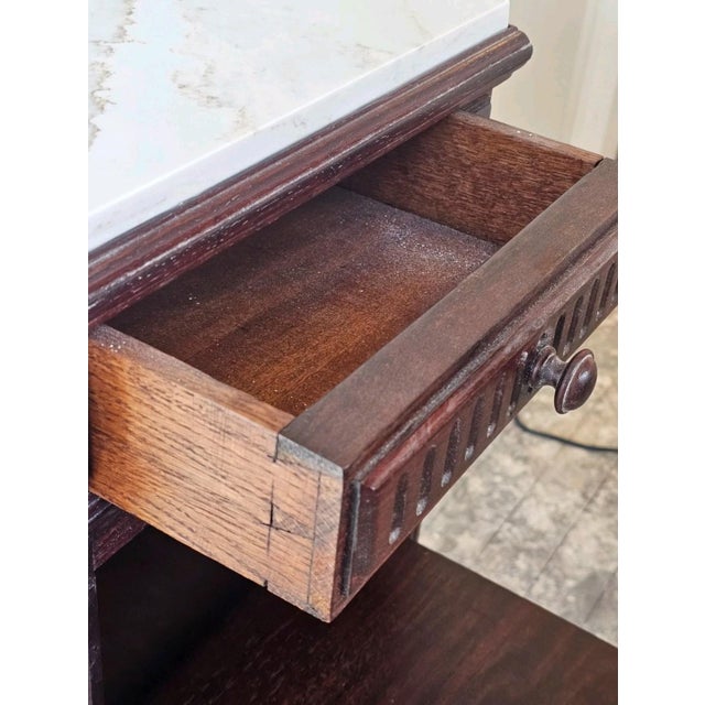 Antique French 1920s Marble Top Nightstand Mahogany Bedside Cabinet For Sale - Image 10 of 18